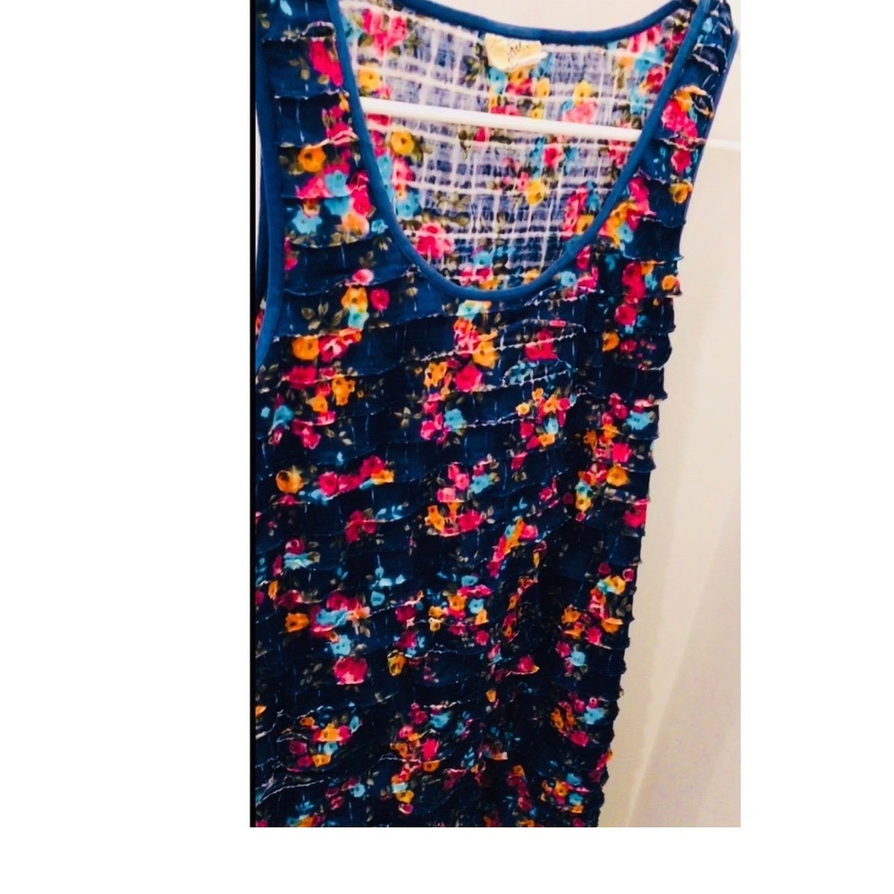 Free People Floral Ruffle Tiered Tank dress Blue Boho Sleeveless XS
